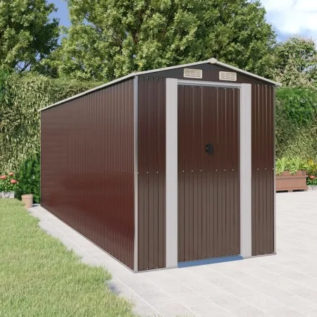 Cobertizo jardín acero galvanizado marrón oscuro 192x523x223 cm de vidaXL, Cobertizos - Ref: Foro24-3147464, Precio: 707,41 €...