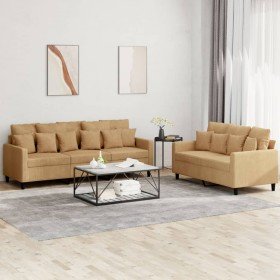 Juego de sofás con cojines 2 piezas terciopelo marrón Juego de sofás con cojines 2 piezas terciopelo marrón