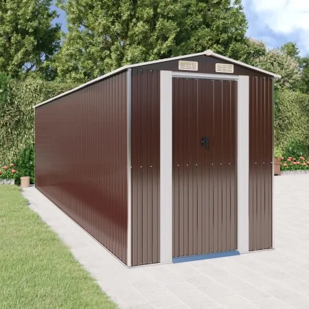 Dark brown galvanized steel garden shed 192x689x223 cm by vidaXL, Sheds - Ref: Foro24-3147466, Price: 863,04 €, Discount: %