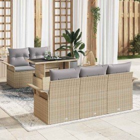 Conjunto de sofá de jardín con cojín 6 pcs Beige Poliratán