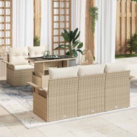 Conjunto de sofá de jardín con cojín 6 pcs Beige Poliratán