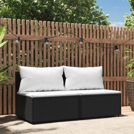Central garden sofas with cushions 2 units black synthetic rattan by vidaXL, Outdoor sofas - Ref: Foro24-319738, Price: 153,9...