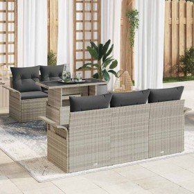 Conjunto de sofá de jardín con cojín 6 pcs Gris claro Poliratán Conjunto de sofá de jardín con cojín 6 pcs Gris claro Poliratán