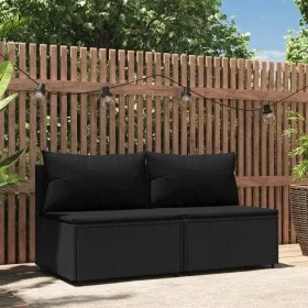 Central garden sofas with cushions 2 units black synthetic rattan by vidaXL, Outdoor sofas - Ref: Foro24-319786, Price: 152,0...