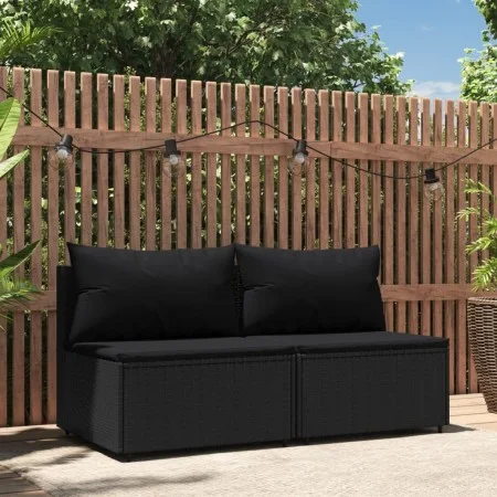 Central garden sofas with cushions 2 units black synthetic rattan by vidaXL, Outdoor sofas - Ref: Foro24-319786, Price: 152,0...