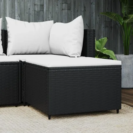Gartenhocker mit schwarzem synthetischem Rattankissen von vidaXL, Hocker für den Außenbereich - Ref: Foro24-319740, Preis: 36...