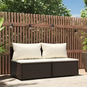 Central garden sofas with cushions 2 units brown synthetic rattan by vidaXL, Outdoor sofas - Ref: Foro24-319754, Price: 123,4...
