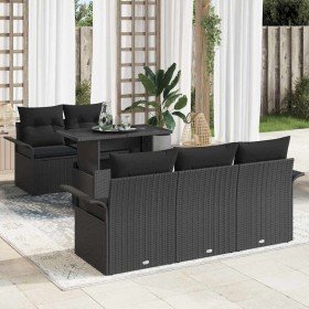 Conjunto de sofá de jardín con cojín 6 pcs Negro Poliratán