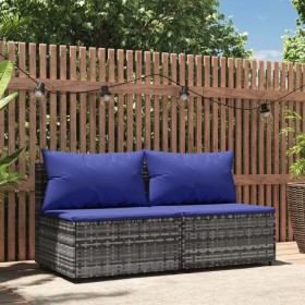 Central garden sofas with cushions 2 units gray synthetic rattan by vidaXL, Outdoor sofas - Ref: Foro24-319850, Price: 108,27...