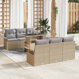 Conjunto de sofá de jardín con cojín 7 pcs Beige Poliratán