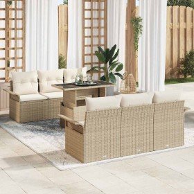 Conjunto de sofá de jardín con cojín 7 pcs Beige Poliratán