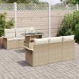 Conjunto de sofá de jardín con cojín 7 pcs Beige Poliratán