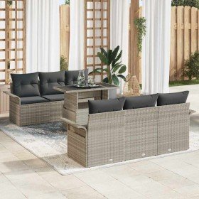 Conjunto de sofá de jardín con cojín 7 pcs Gris claro Poliratán
