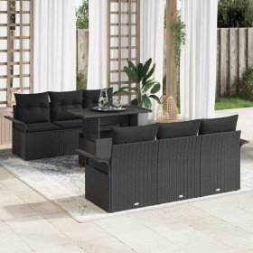 Conjunto de sofá de jardín con cojín 7 pcs Negro Poliratán