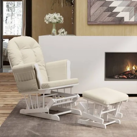 Nursing chair with cream white fabric stool by vidaXL, Rocking chairs - Ref: Foro24-351663, Price: 251,79 €, Discount: %
