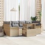 Conjunto de sofá de jardín con cojín 7 pcs Beige Poliratán