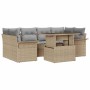 Conjunto de sofá de jardín con cojín 7 pcs Beige Poliratán