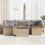 Conjunto de sofá de jardín con cojín 7 pcs Beige Poliratán