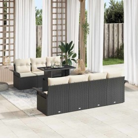 Conjunto de sofá de jardín con cojín 8 pcs Negro Poliratán