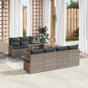 Conjunto de sofá de jardín con cojín 8 pcs Gris Poliratán
