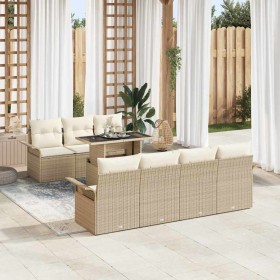 Conjunto de sofá de jardín con cojín 8 pcs Beige Poliratán