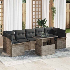 Conjunto de sofá de jardín con cojín 8 pcs Gris Poliratán