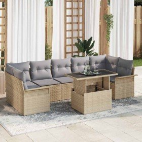 Conjunto de sofá de jardín con cojín 8 pcs Beige Poliratán Conjunto de sofá de jardín con cojín 8 pcs Beige Poliratán