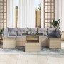 Conjunto de sofá de jardín con cojín 8 pcs Beige Poliratán