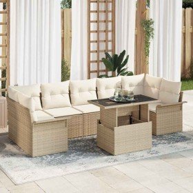 Conjunto de sofá de jardín con cojín 8 pcs Beige Poliratán Conjunto de sofá de jardín con cojín 8 pcs Beige Poliratán