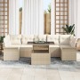 Conjunto de sofá de jardín con cojín 8 pcs Beige Poliratán