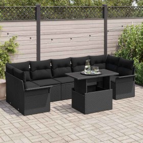 Conjunto de sofá de jardín con cojín 8 pcs Negro Poliratán