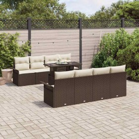 Conjunto de sofá de jardín con cojín 9 pcs Marrón Poliratán