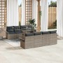 Conjunto de sofá de jardín con cojín 9 pcs Gris Poliratán