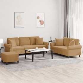 Juego de sofás con cojines 3 piezas terciopelo marrón