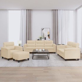 Juego de sofás con cojines 4 piezas tela microfibra crema Juego de sofás con cojines 4 piezas tela microfibra crema