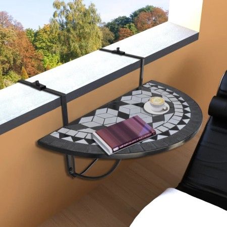 Hängender Balkontisch mit schwarz-weißem Mosaik von vidaXL, Gartentische - Ref: Foro24-41125, Preis: 80,78 €, Rabatt: %