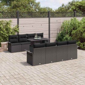 Conjunto de sofá de jardín con cojín 9 pcs Negro Poliratán