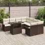 Conjunto de sofá de jardín con cojín 9 pcs Marrón Poliratán