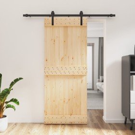 Puerta corredera con herrajes madera maciza de pino 85x210 cm