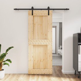 Puerta corredera con herrajes madera maciza de pino 80x210 cm