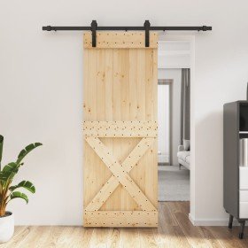 Puerta corredera con herrajes madera maciza de pino 80x210 cm
