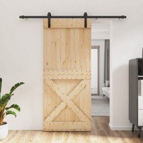 Puerta corredera con herrajes madera maciza de pino 90x210 cm