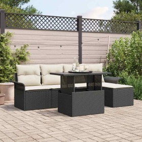 Conjunto de sofá de jardín con cojín 6 pcs Negro Poliratán