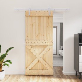 Puerta corredera con herrajes madera maciza de pino 90x210 cm