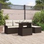 Conjunto de sofá de jardín con cojín 6 pcs Marrón Poliratán