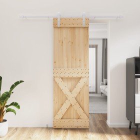Puerta corredera con herrajes madera maciza de pino 70x210 cm
