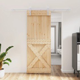 Puerta corredera con herrajes madera maciza de pino 80x210 cm
