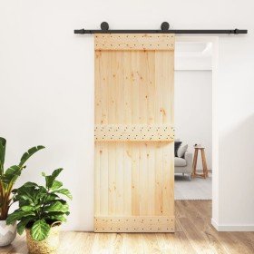 Puerta corredera con herrajes madera maciza de pino 85x210 cm
