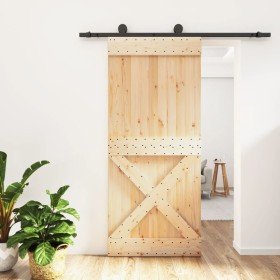 Puerta corredera con herrajes madera maciza de pino 90x210 cm