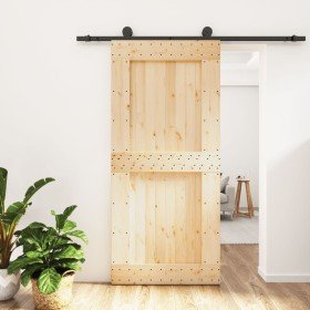Puerta corredera con herrajes madera maciza de pino 95x210 cm